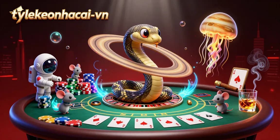 Placing bets in a vibrant scene featuring tylekeonhacai-vn with cosmic dealer elements and poker action.