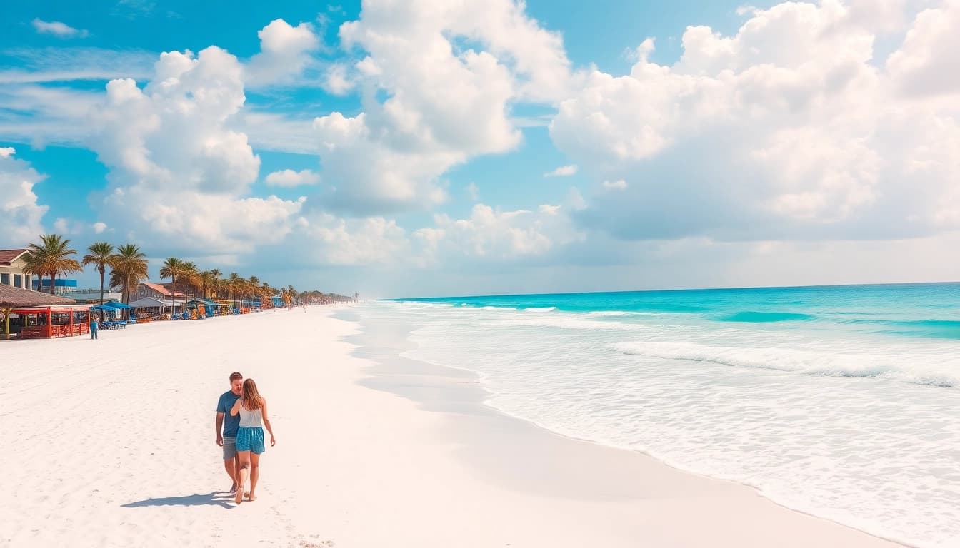 Relaxing on the beach in Pensacola FL, a couple enjoys the sun and surf.