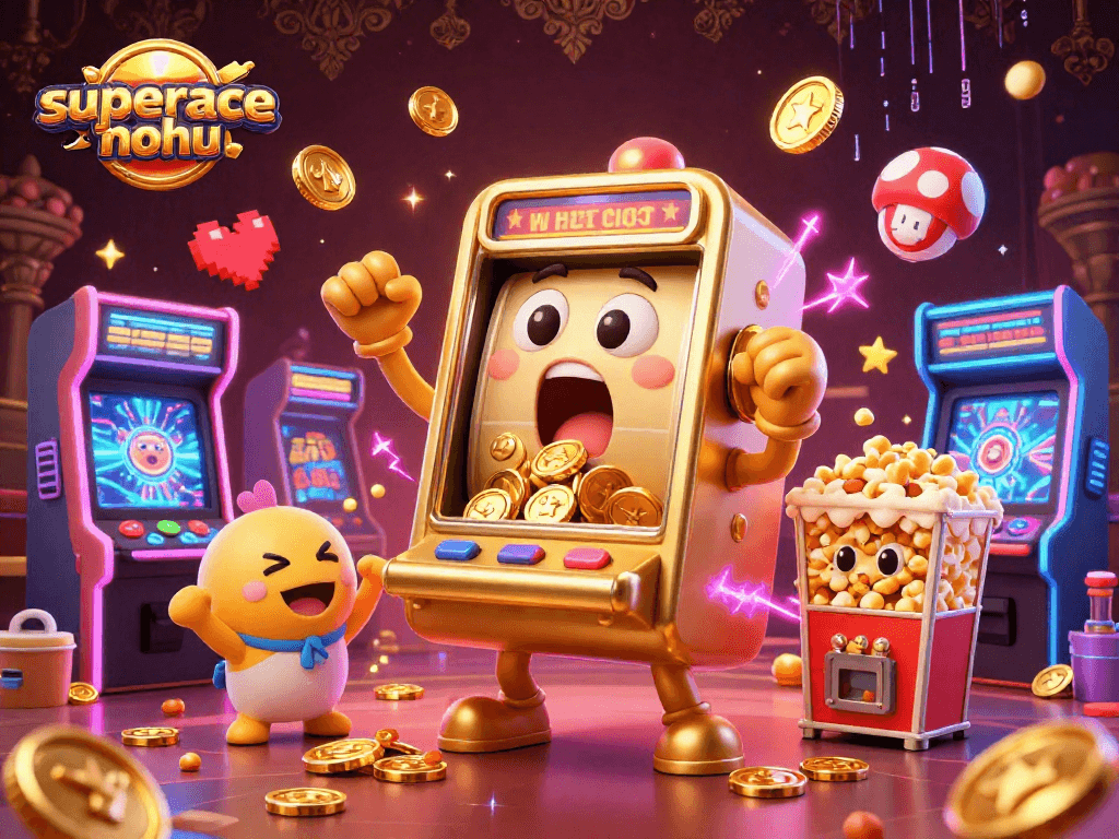 Engage with superace-nohu as the golden slot machine celebrates a jackpot amidst energetic gaming elements.