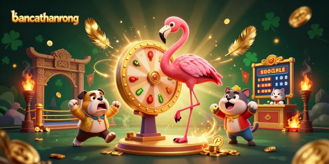Experience excitement at bancathanrong with a 3D flamingo host, thrilling prize wheel, and lively contest atmosphere.