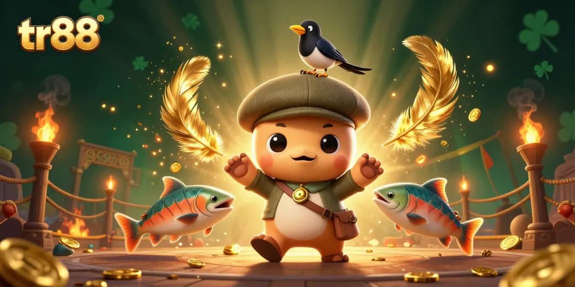 Experience thrilling gaming with tr88, featuring playful cartoon characters in a vibrant casino setting.