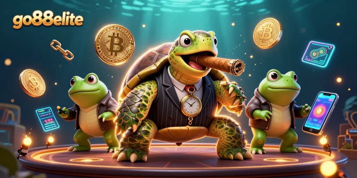 Engage with go88elite in a vibrant casino scene featuring unique game characters and crypto elements.