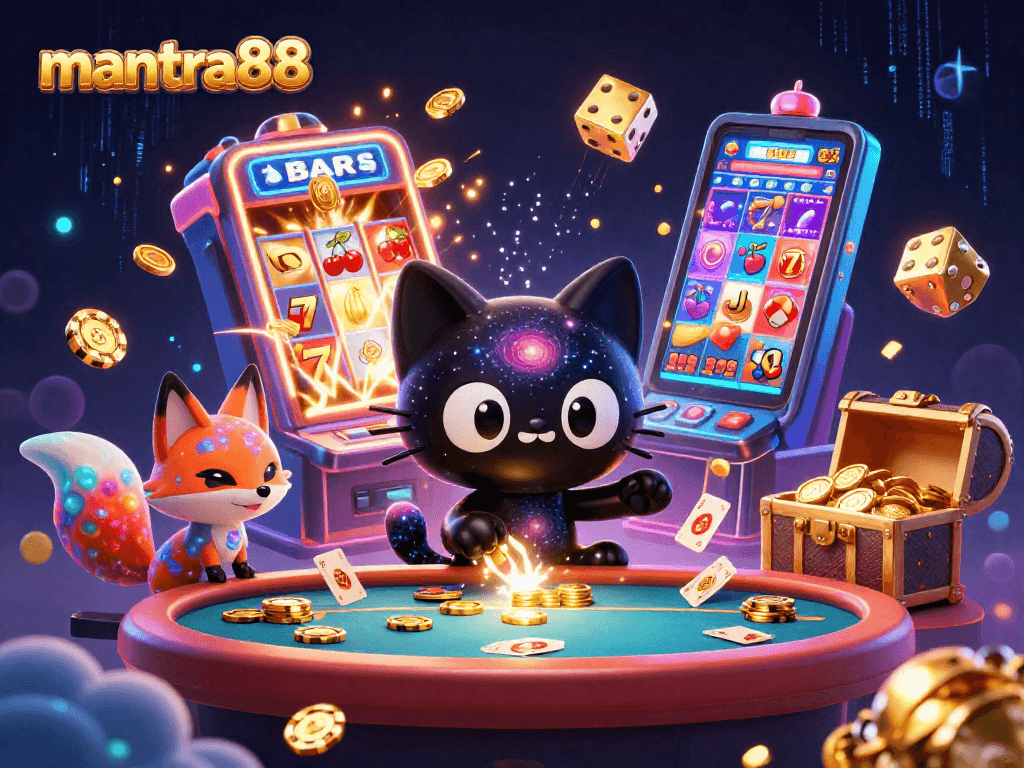 Experience the excitement of mantra88's cosmic casino with dynamic characters and gambling elements.