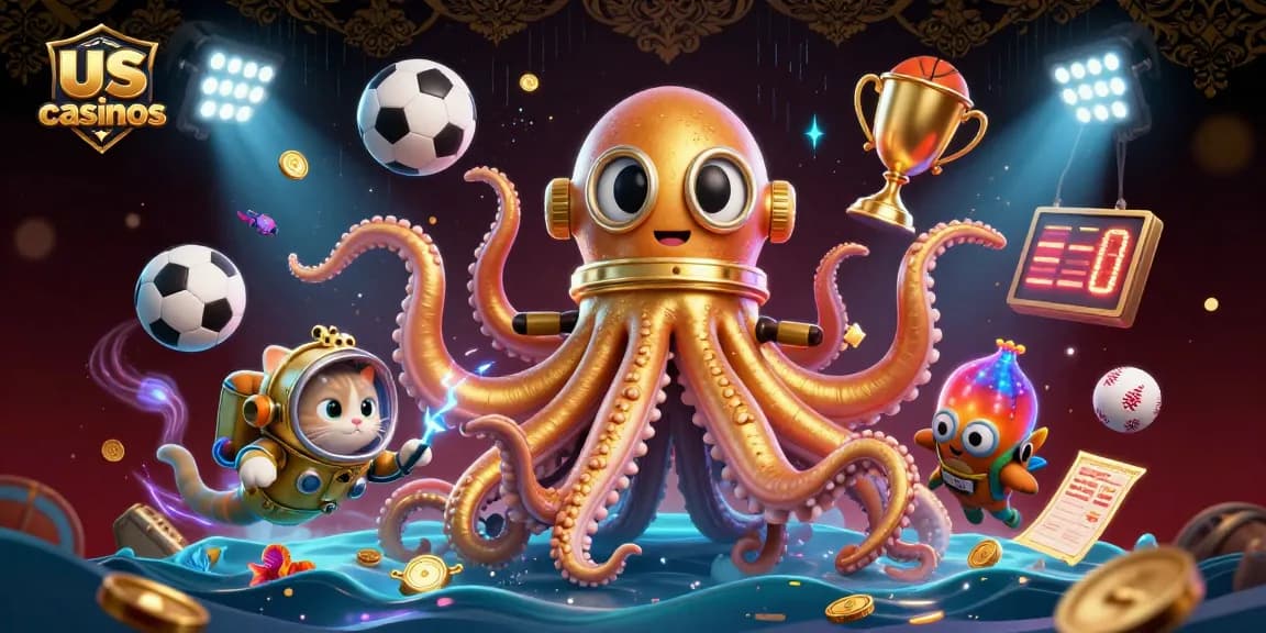 Play thrilling games at us casinos with a colossal kraken, diving cat, and vibrant sports elements.