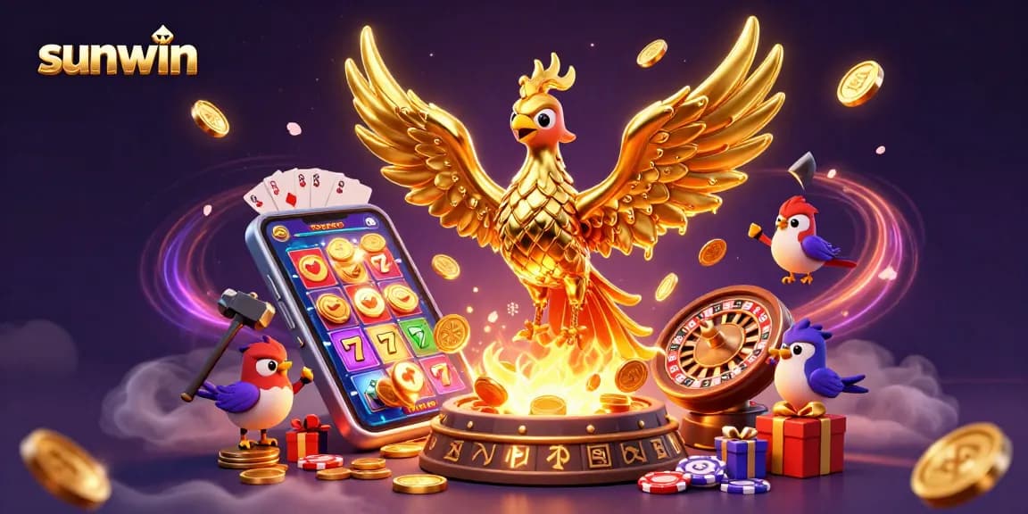 Spin to win with sunwin's vibrant casino-themed 3D illustration showcasing exciting gaming elements.