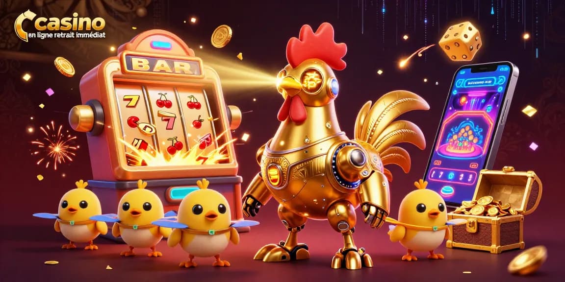 Engraver des motifs dorés avec le robot coq tout en explorant le casino en ligne retrait immédiat.
