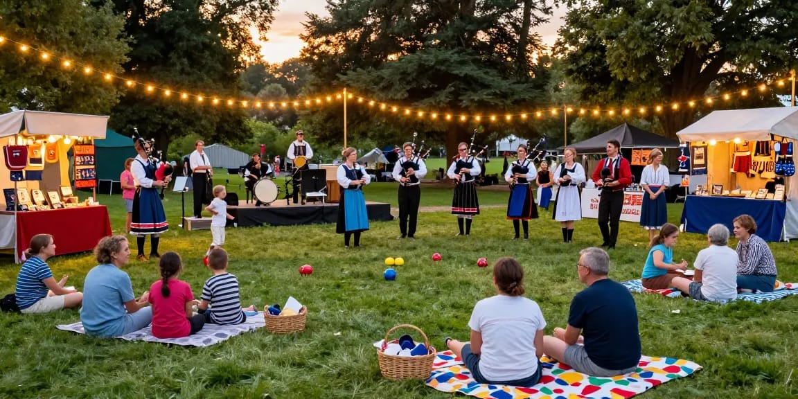 Engaging outdoor cultural festival scene promoting เกมสล็อต with diverse crowd enjoying traditional Breton activities.