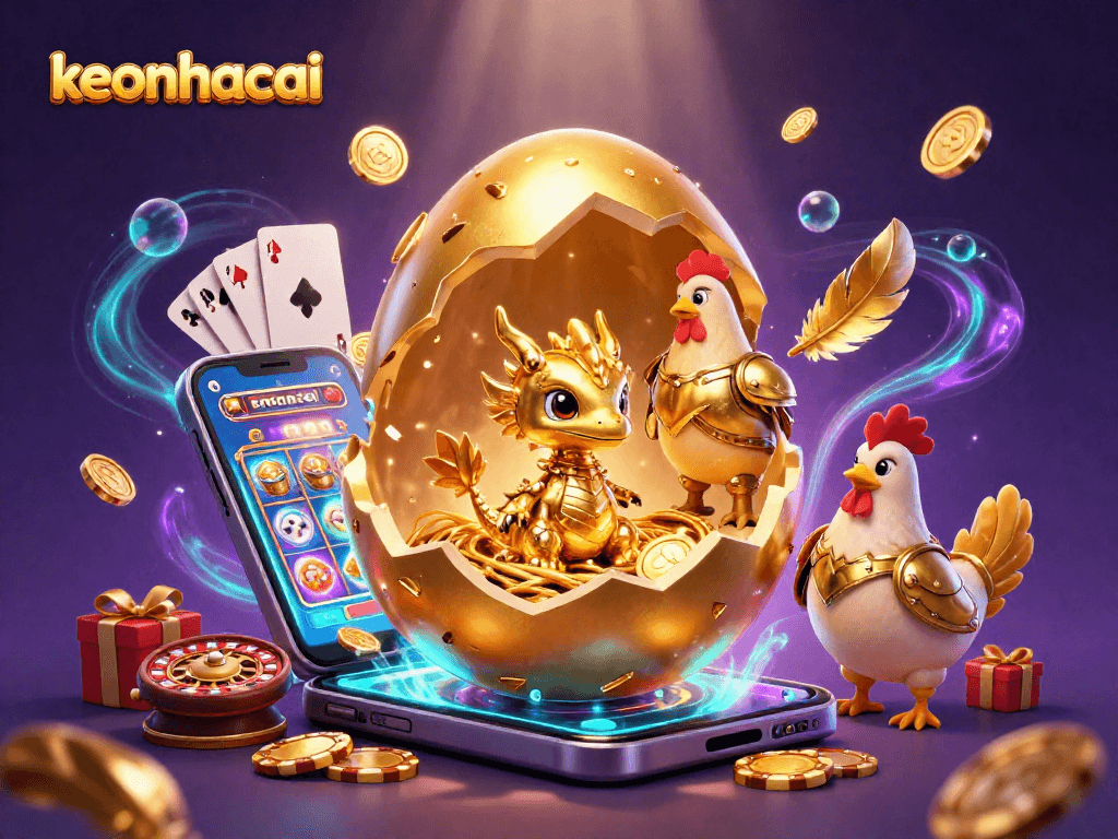 Engage with keonhacai's spectacular 3D casino illustration showcasing a golden dragon and poker chips.