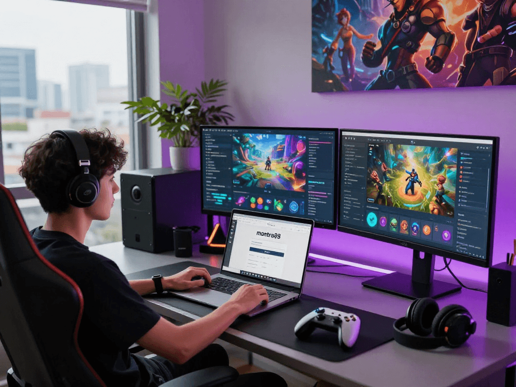 Login screen for mantra88 featured on a colorful online gaming workspace.