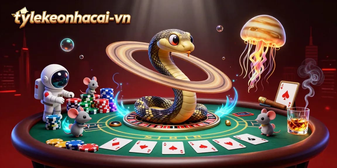 Placing bets in a vibrant scene featuring tylekeonhacai-vn with cosmic dealer elements and poker action.