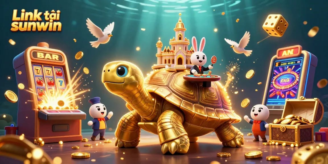 Spin and win with the latest Link tải sunwin adventure in a vibrant casino scene featuring golden symbols.