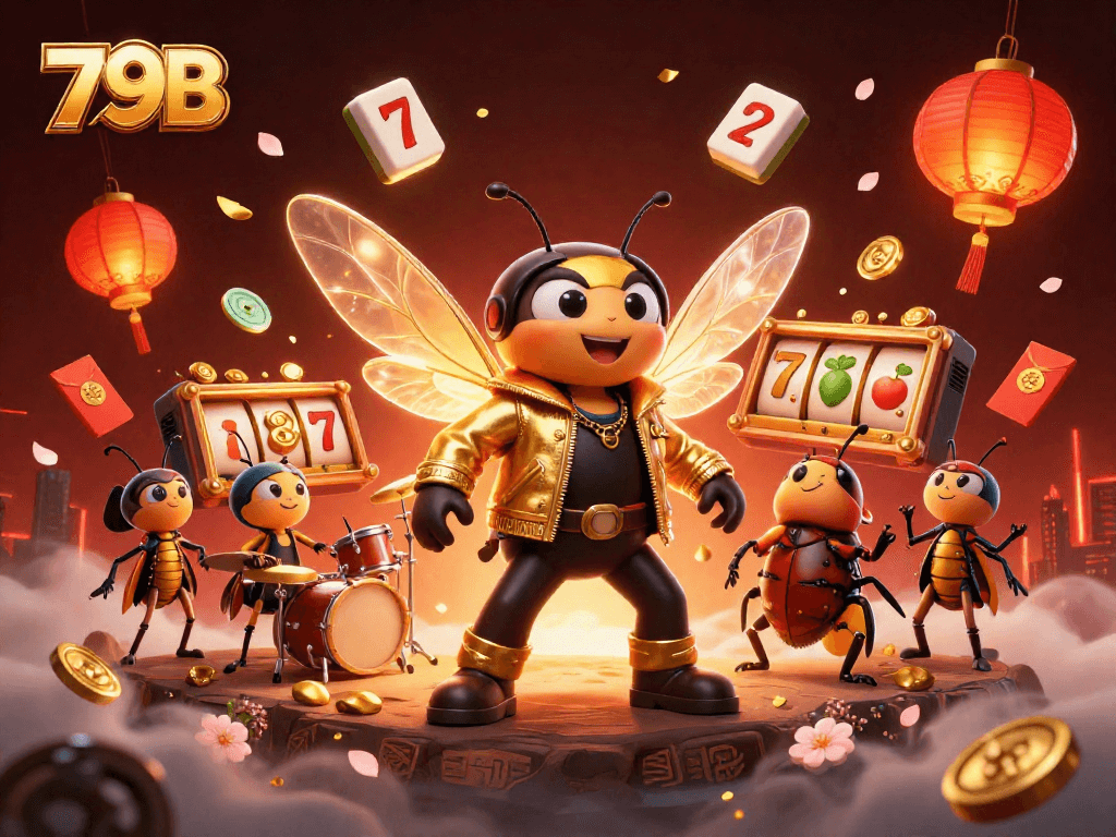 Comemore os grandes ganhos no 79B com uma animação vibrante de cassino e personagens interativos.