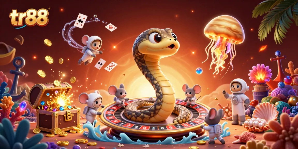 Betting on the tr88 roulette planet with astronaut mice in a vibrant casino scene.