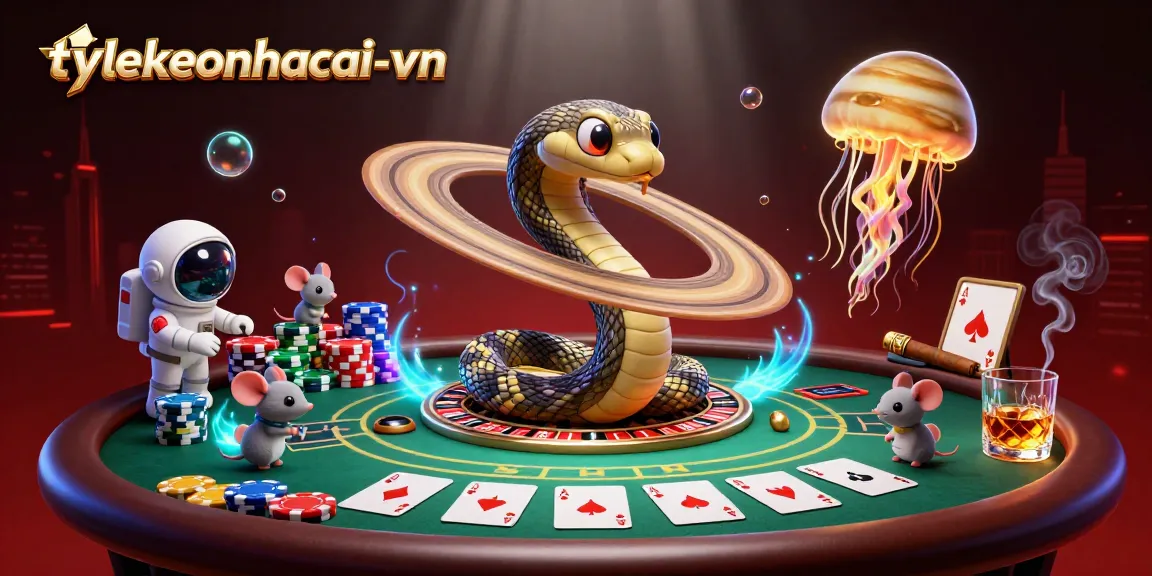 Placing bets in a vibrant scene featuring tylekeonhacai-vn with cosmic dealer elements and poker action.