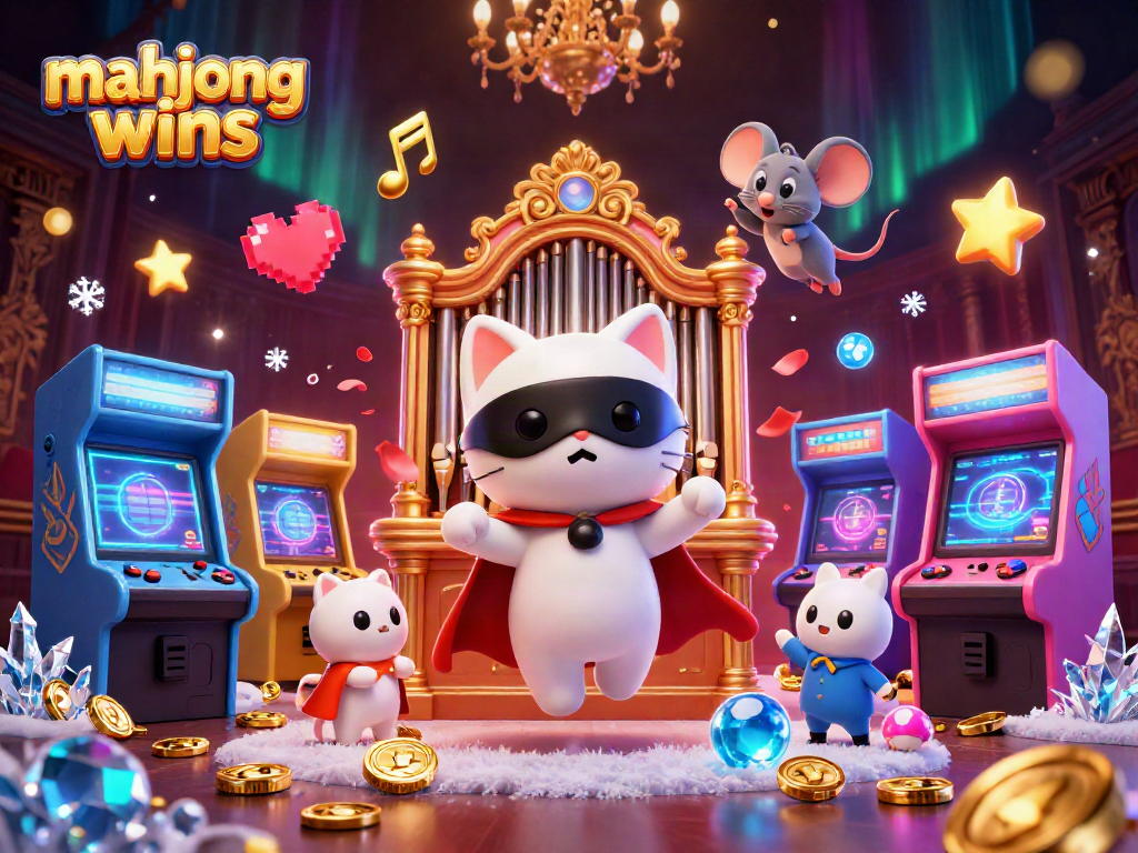 Experience mahjong wins with vibrant 3D visuals of a phantom white cat at a casino game