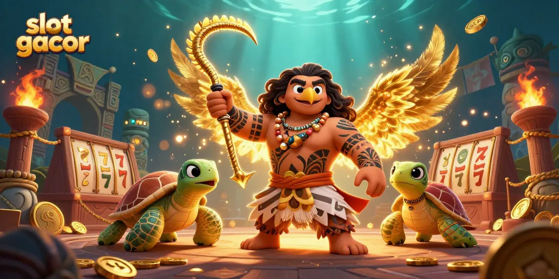 Experience slot gacor excitement with 3D characters in a vibrant casino setting full of treasures.