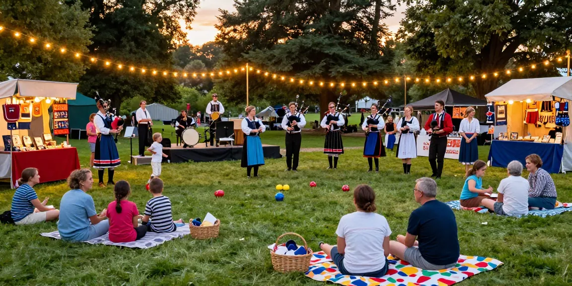 Engaging outdoor cultural festival scene promoting เกมสล็อต with diverse crowd enjoying traditional Breton activities.