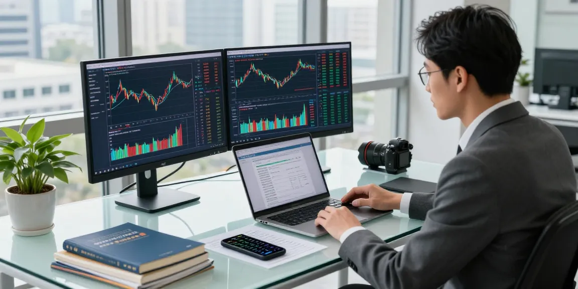 Financial analyst analyzing stock trends with NAGA2000 software at a modern office desk