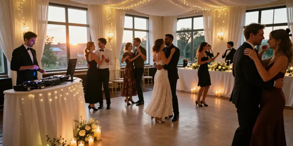Hochzeit DJ Berlin Brandenburg creating a vibrant dance atmosphere at a wedding reception