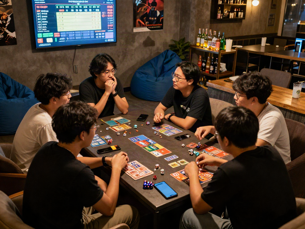 Friends enjoying a lively discussion about toto togel strategies in a cozy gaming lounge.