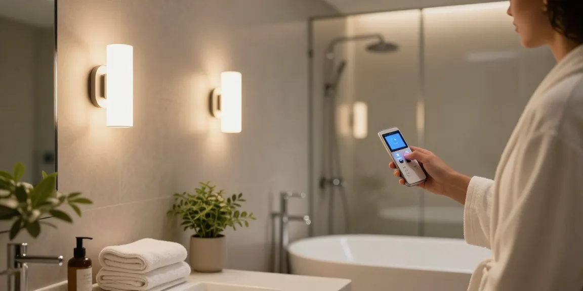 Aplica baie modernă cu iluminare LED, creând o atmosferă relaxantă.