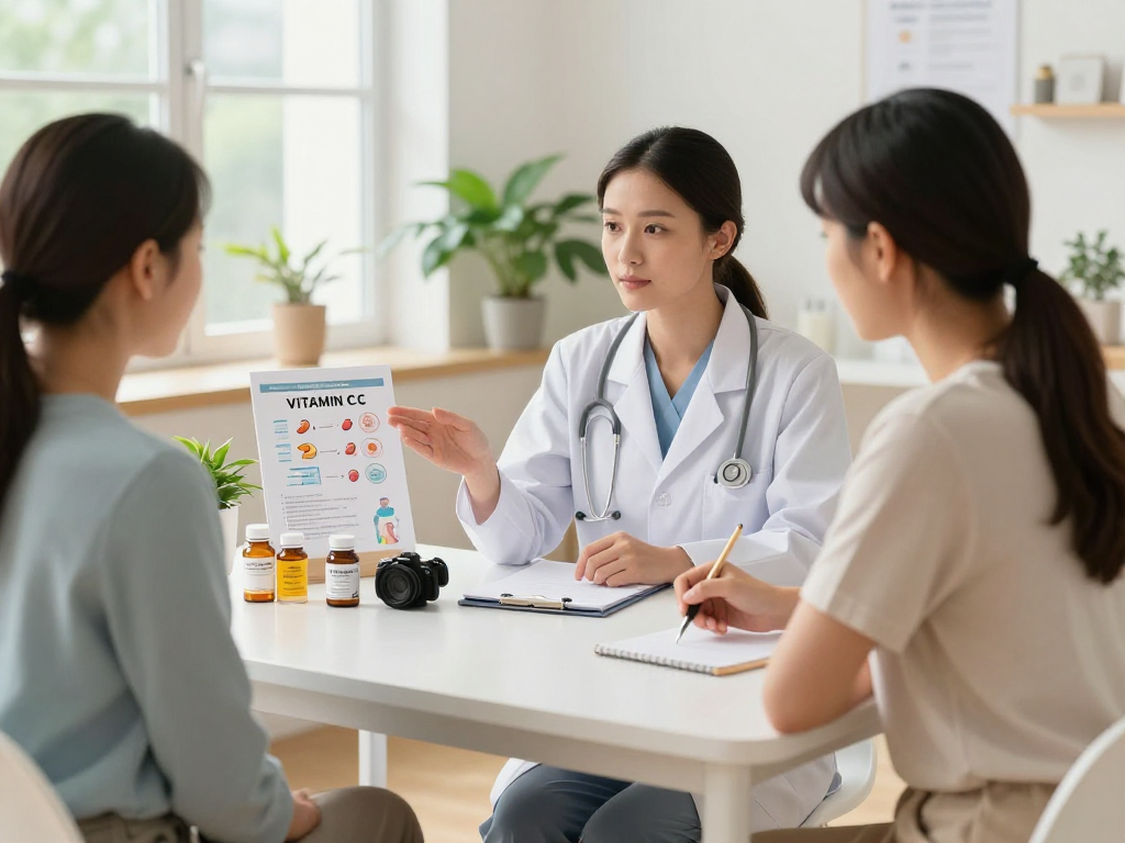 Consultation sur les bienfaits de la vitamine C et confort urinaire dans un environnement de bien-être.