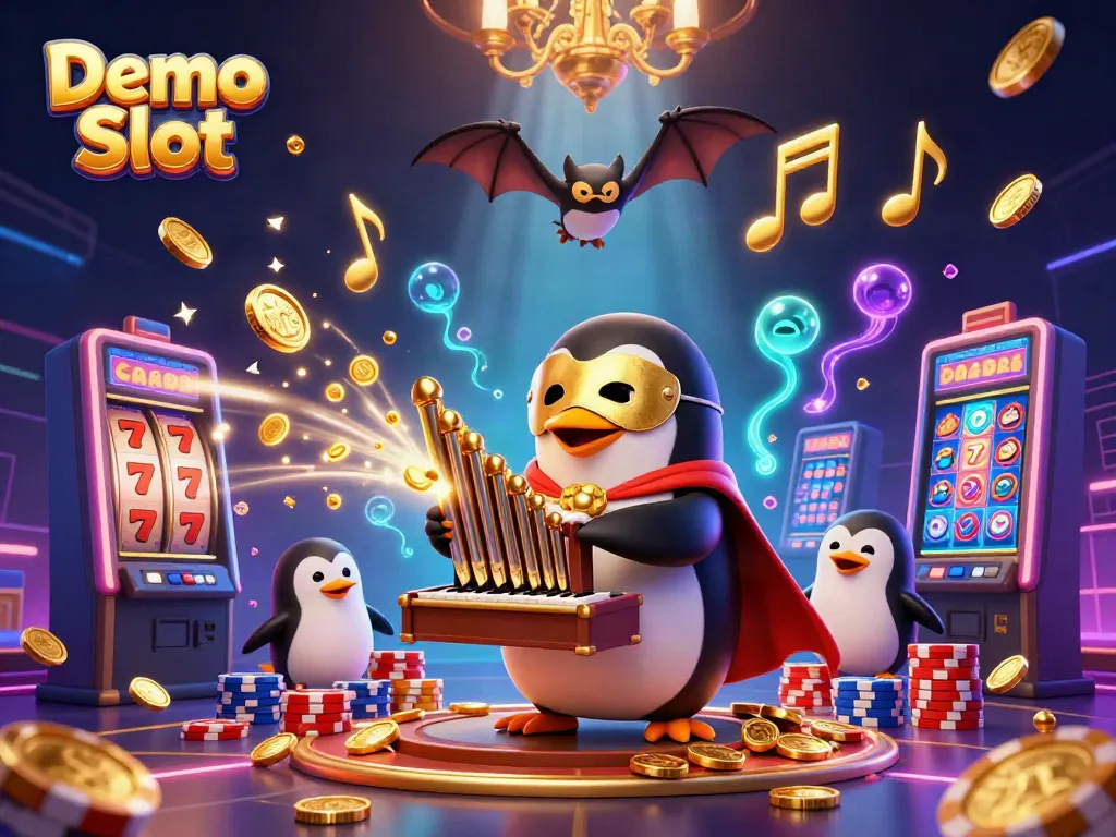 Spin the reels in the vibrant Demo Slot scene, featuring golden coins and colorful casino elements.