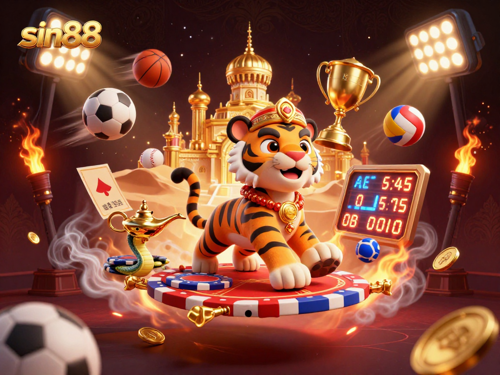 Experience thrilling betting action with sin88 in a vibrant casino scene featuring gold coins and sports elements.