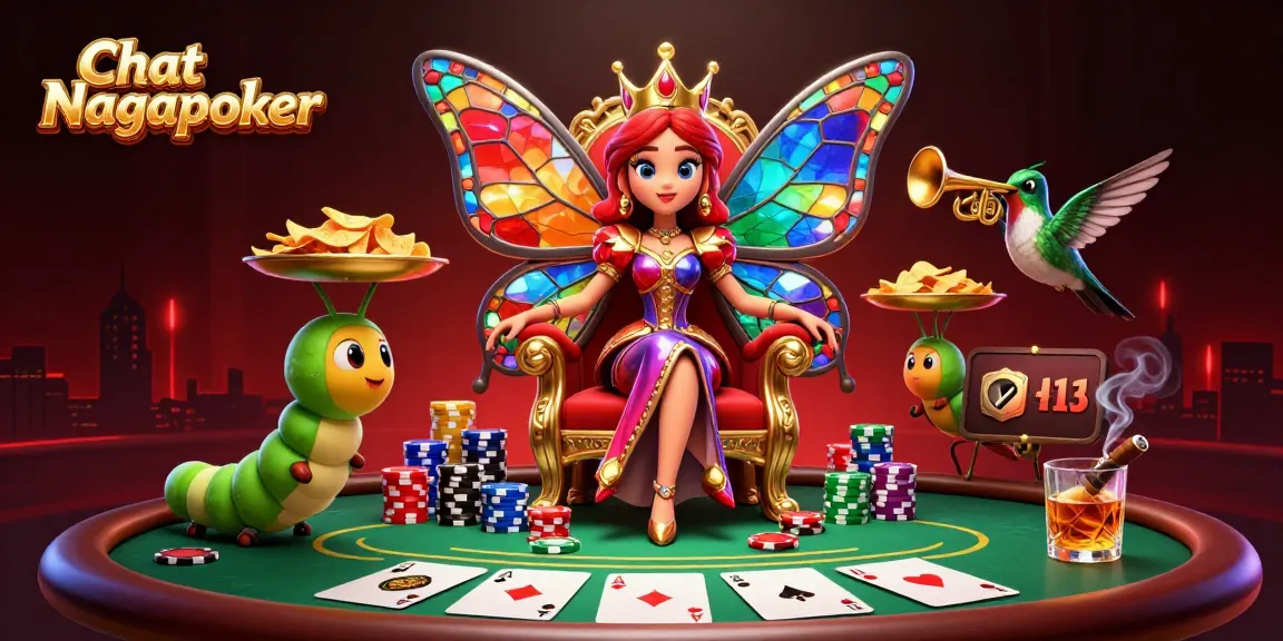 Engage with Chat Nagapoker in a vibrant 3D poker illustration featuring a butterfly queen.