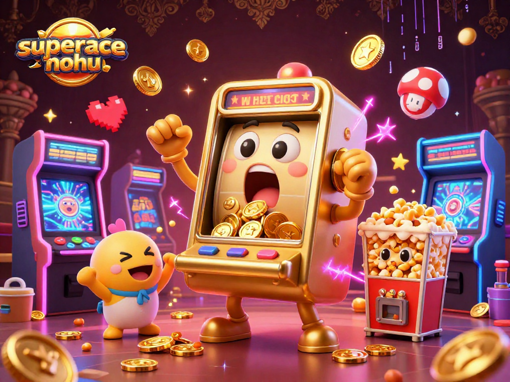 Engage with superace-nohu as the golden slot machine celebrates a jackpot amidst energetic gaming elements.