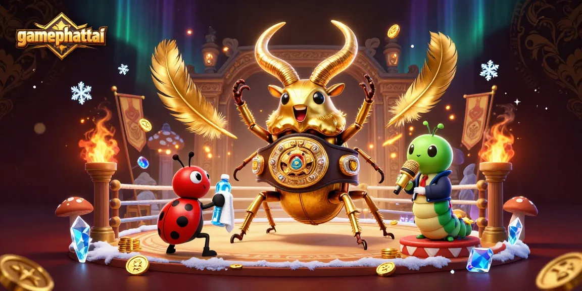 GamePhattai showcases a vibrant scene with a golden beetle and engaging characters in a striking casino environment.