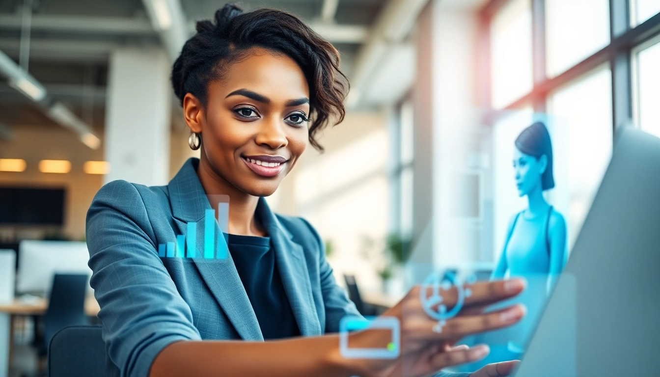 Visualize how to replace executive assistant with AI by showcasing collaboration in a modern office.