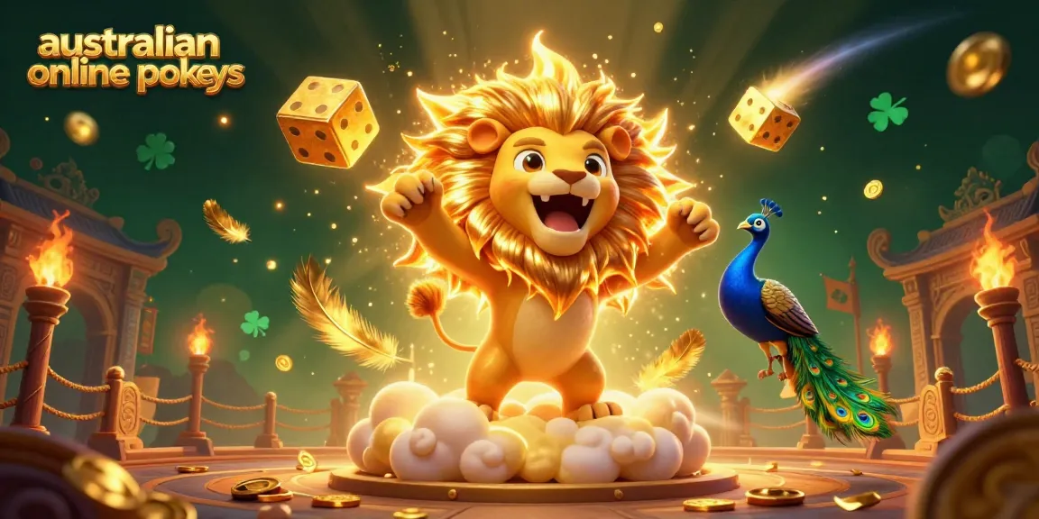 Spin the reels with australian online pokies featuring a dynamic, vibrant scene of luck and excitement.