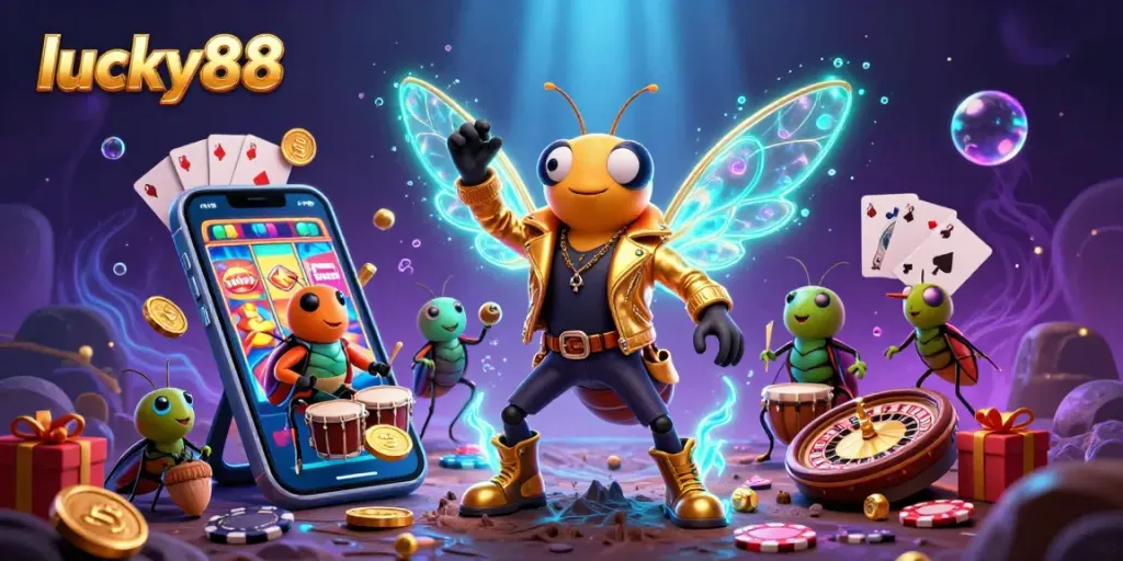 Experience exhilarating gaming with lucky88 as the entertaining cicada rock star and vibrant casino elements take center stage.