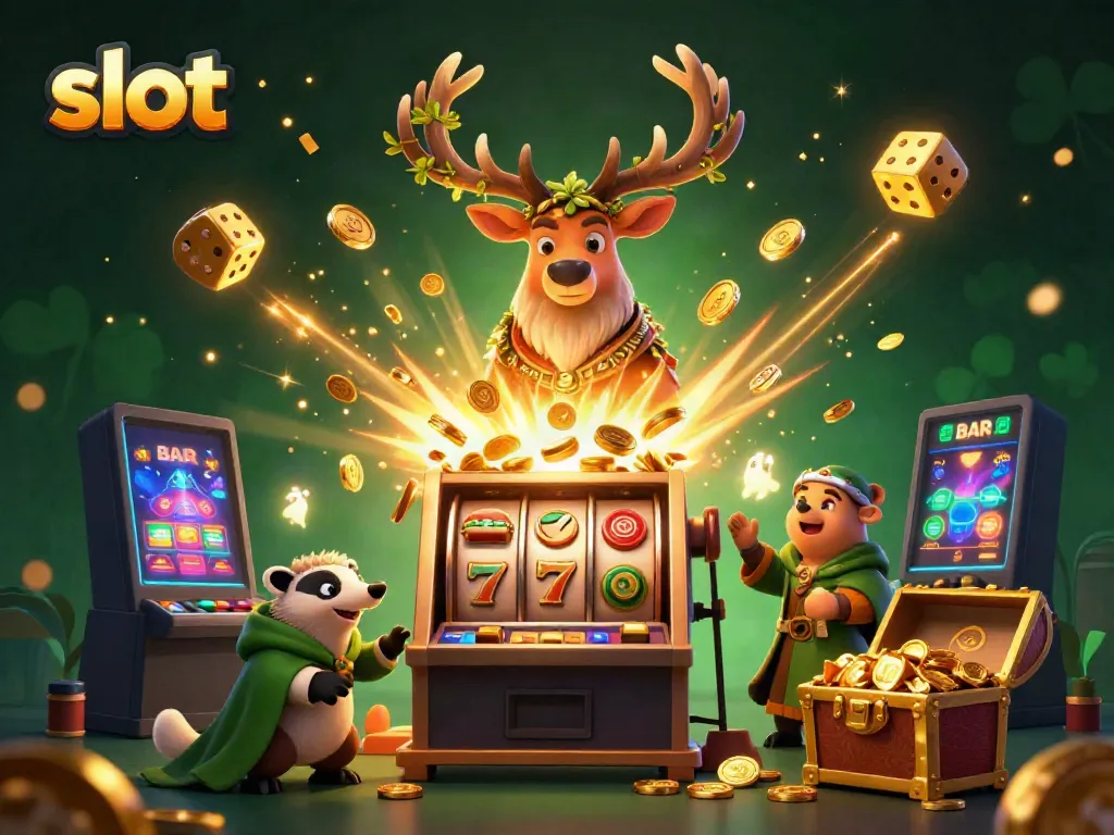 Menangkan slot dengan jackpot spektakuler, disertai karakter beruang bijak dan druid Celtic di latar belakang berkilau.