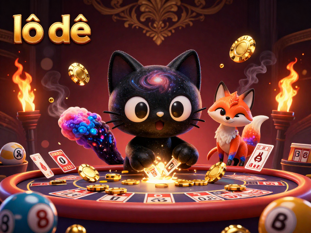 Win big with lô đề in a cosmic lottery scene featuring a black hole cat and vibrant elements.