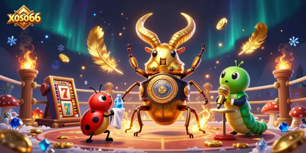 Engage with xoso66 in an action-packed casino showdown featuring vibrant golden visuals.