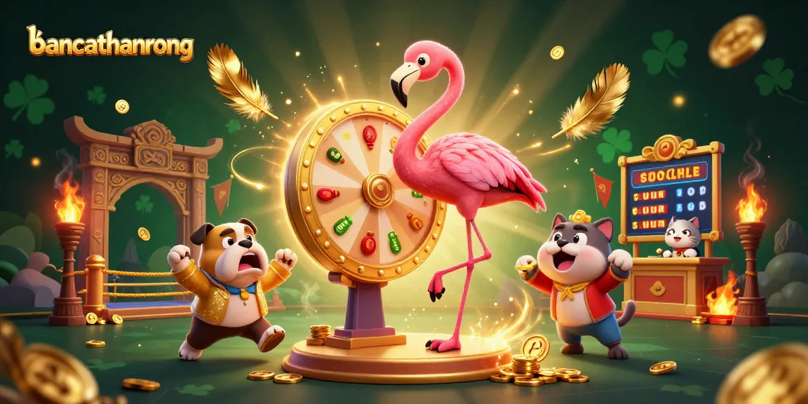 Experience excitement at bancathanrong with a 3D flamingo host, thrilling prize wheel, and lively contest atmosphere.