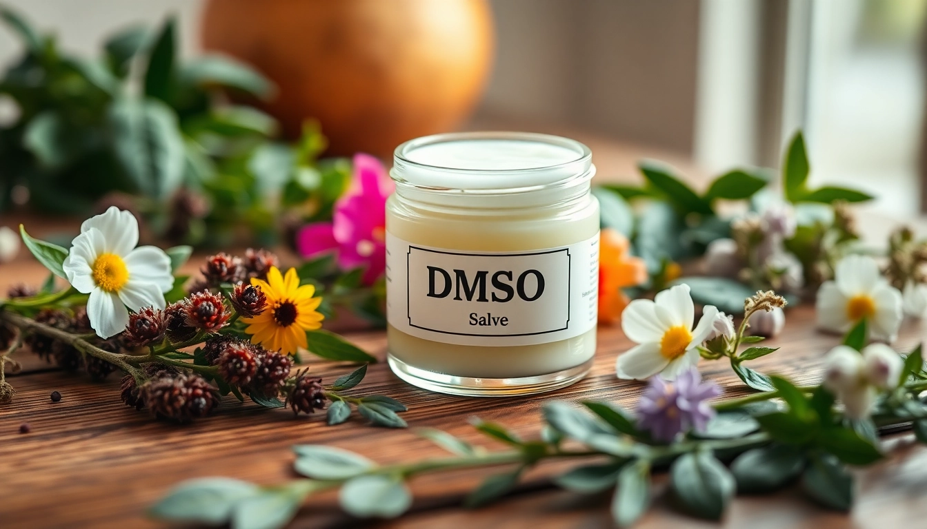 Apply DMSO salve to soothe skin irritations while surrounded by fresh herbs.