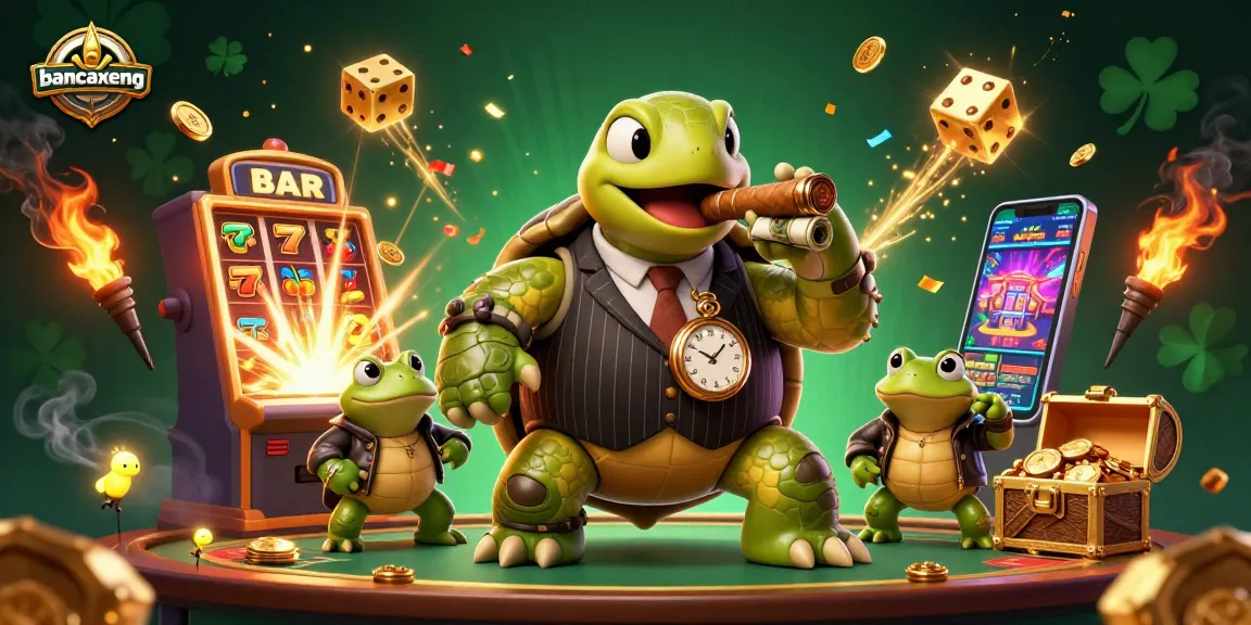 Bancaxeng captivates with its vibrant underwater slot machine action and animated characters in a thrilling casino scene.