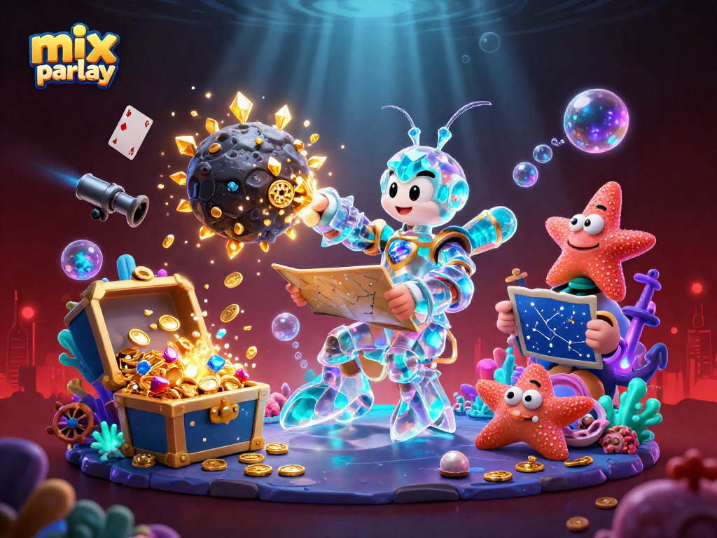 Engage with mix parlay betting strategies in this vibrant 3D illustration showcasing colorful underwater elements.