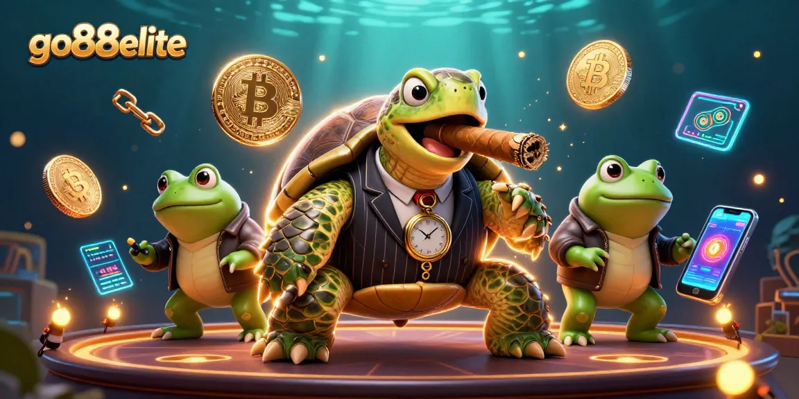 Engage with go88elite in a vibrant casino scene featuring unique game characters and crypto elements.