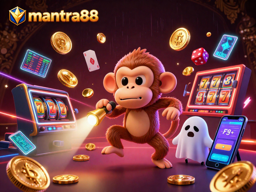 Immerse in the magical world of mantra88 as the playful ghost monkey juggles casino treasures.