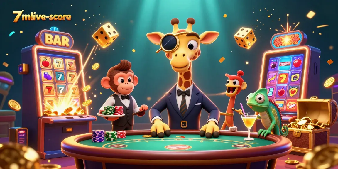 Experience thrilling gameplay at 7mlive-score with a vibrant 3D casino scene featuring unique characters and game elements.