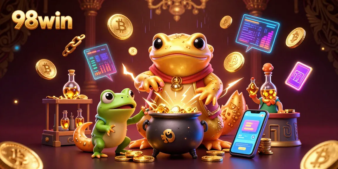 Experience thrilling gaming at 98win with vibrant alchemical transformations and dynamic gold elements.