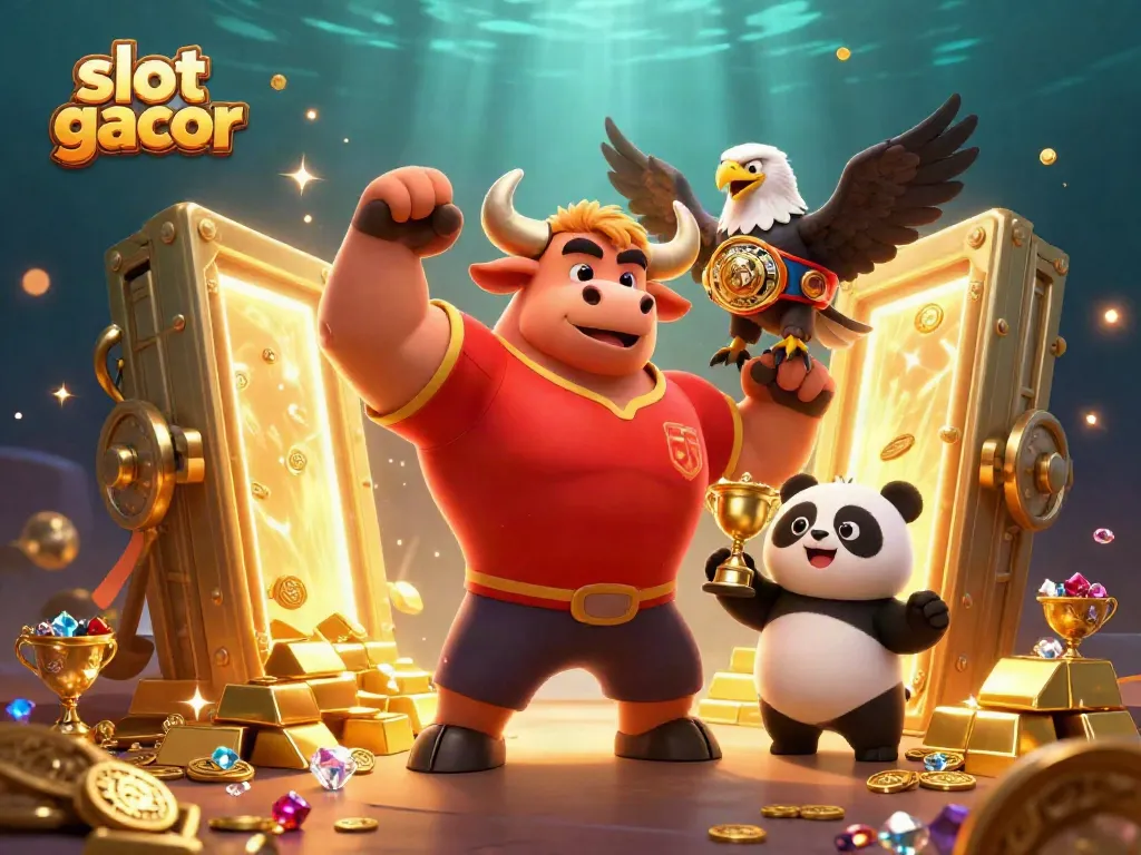 Ilustrasi 3D karakter kasino menunjukkan jackpot menakjubkan di slot gacor dengan animasi keceriaan.