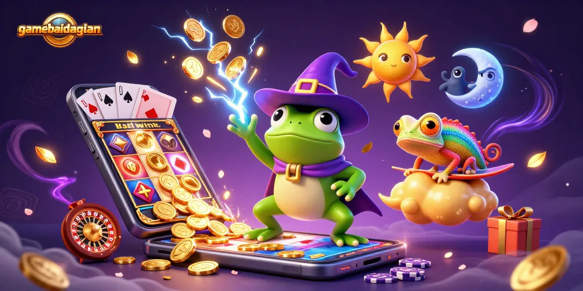 Experience thrilling gameplay at gamebaidangian with a vibrant 3D illustration of exciting casino elements.