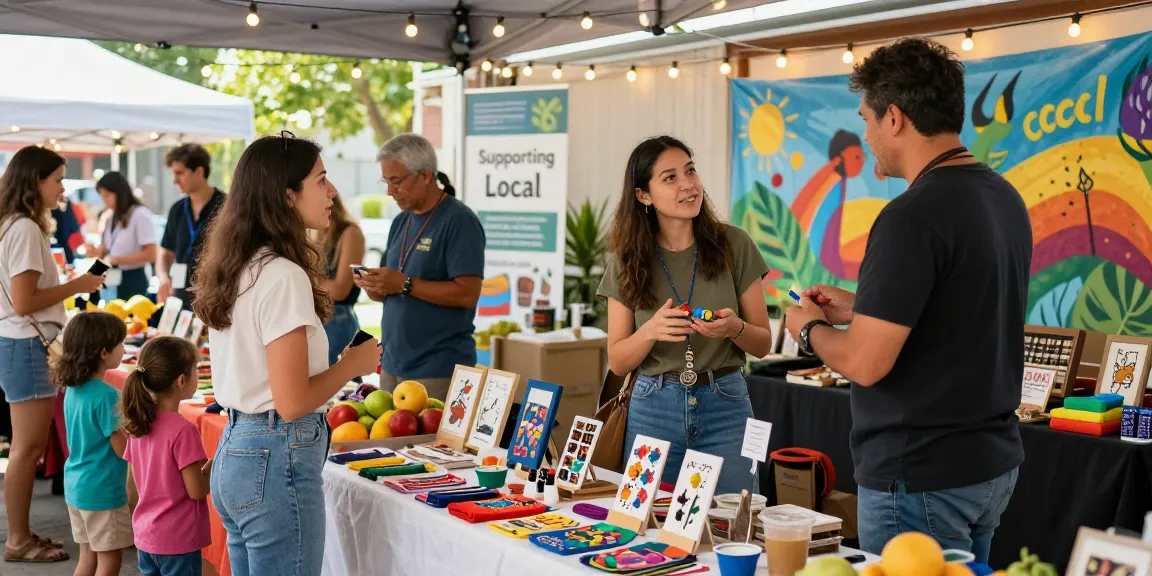 Engaging local marketplace scene promoting bedpersonal, showcasing vibrant community interactions.