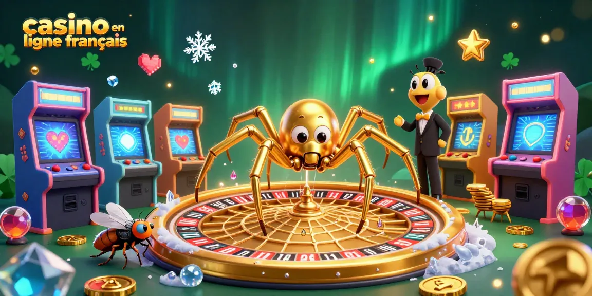 Jouez dans un casino en ligne français avec une araignée dorée créant une toile de roulette.