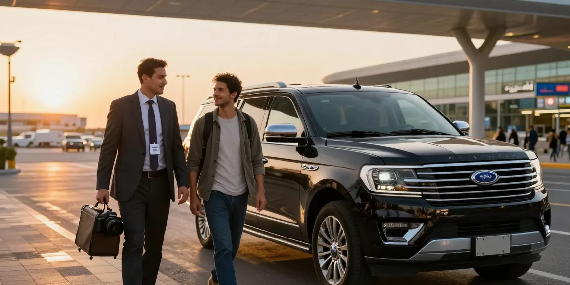Airport Transfers Service Dubai featuring professional chauffeur welcoming travelers at Dubai International Airport.